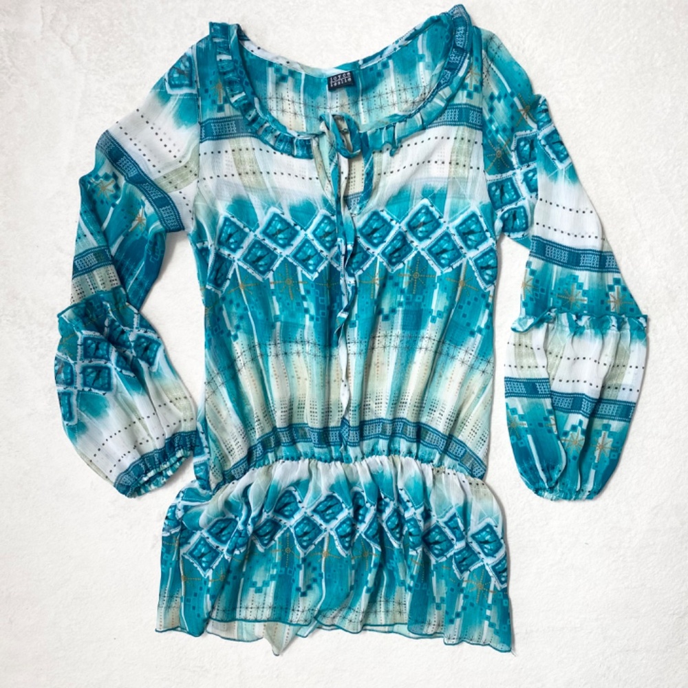 VTG JOYCE LESLIE Sheer Tunic Shirt Dress hippie Beach Cover-Ups Print Pattern